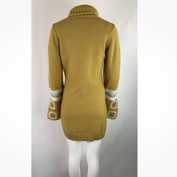 Lulus Sz S Its Groovy Crochet Arm Sweater Dress Mustard Yellow Acrylic Retro - Picture 6 of 9